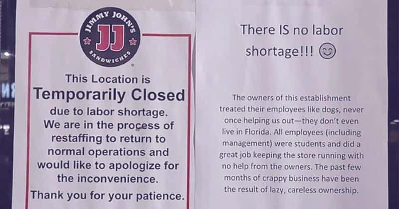 Jimmy John's note about labor shortage backfires: 'This was the worst place I ever worked at'