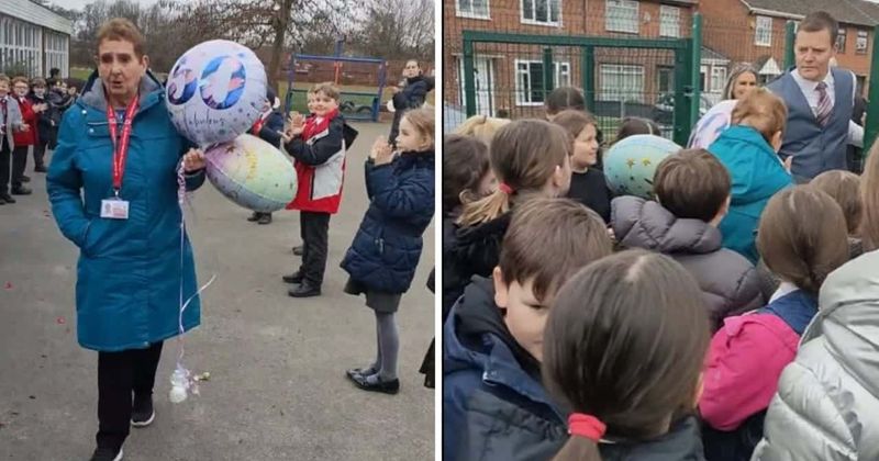 After 50 years of dedicated service, students send off retiring school dinner lady with love