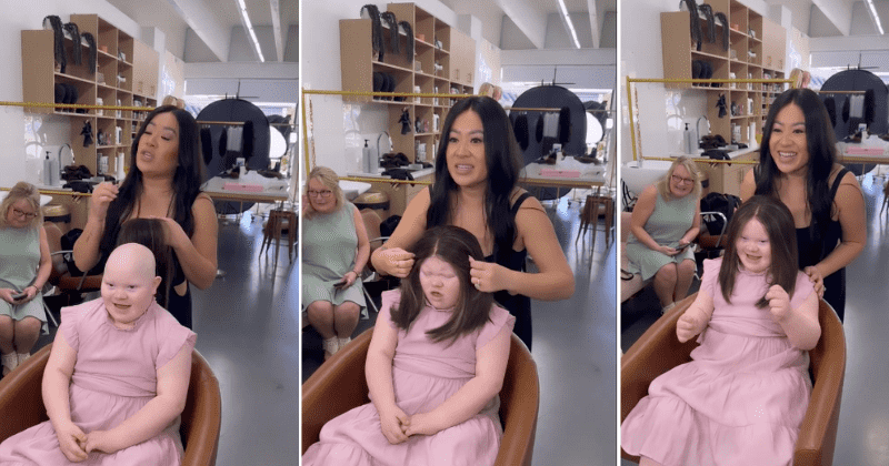 Sweet 10-year-old with alopecia and down syndrome breaks into a happy dance after getting new wig