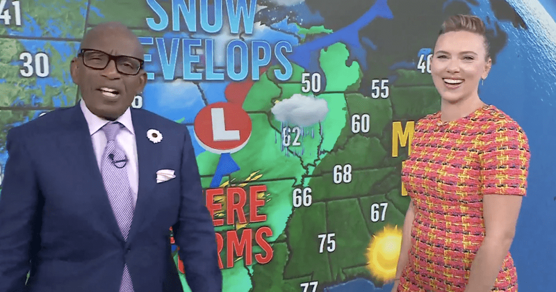 Scarlett Johansson continues tradition of reporting the weather and it's a laugh riot