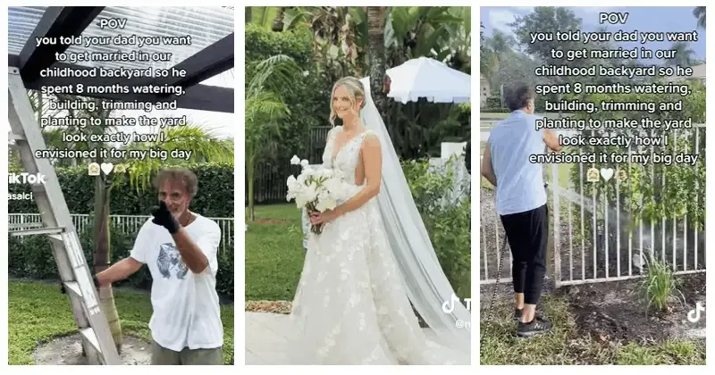 Woman dreamed of getting married in her childhood backyard. Her dad spent 8 months recreating it