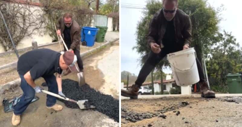 Arnold Schwarzenegger set out to repair pesky 'potholes' in his neighborhood: 'Let’s do something'