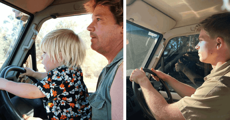 Robert Irwin re-creates a childhood photo with late father Steve Irwin in dad’s 'special car'