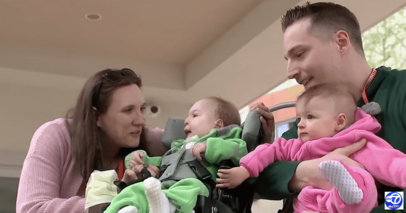 11-month-old identical twin sisters meet for the first time after prolonged hospital stay