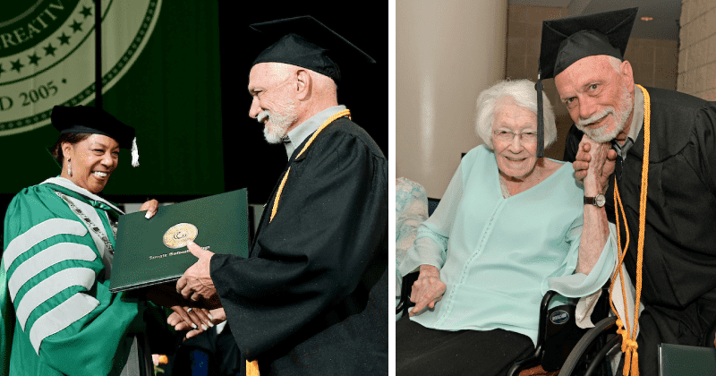 Man graduates at 72 with his proud 99-year-old mom watching on