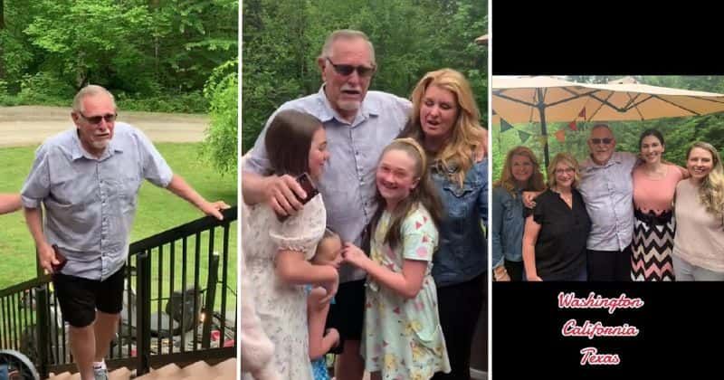 Daughters reunite for the first time in years to surprise their father at his retirement party