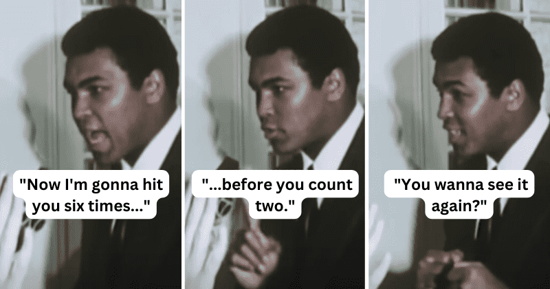 Muhammad Ali once hilariously demonstrated his lightning-fast speed to a reporter: 'What a legend'