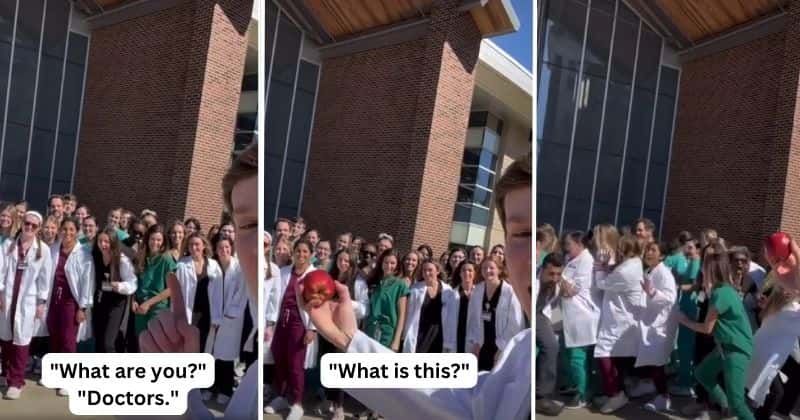 Doctors hilariously prove that an apple is their natural nemesis in a comedic battle