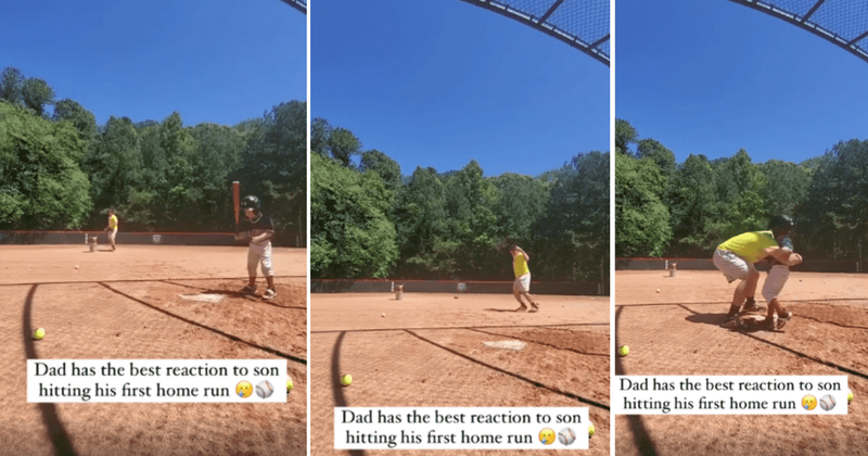 Dad becomes son's biggest cheerleader as he hits his first home run: 'Best moment of his life'
