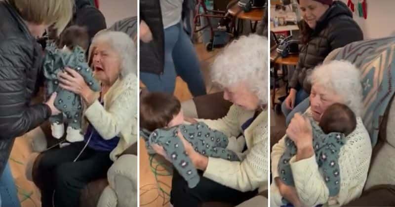Great-grandma meets newborn for the first time and cries tears of joy: 'Look who I have'