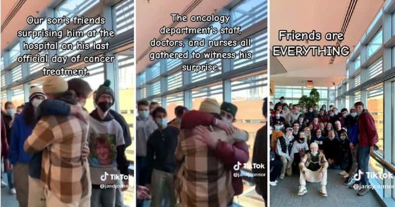 Cancer survivor's friends surprise him on the last day of treatment: 'Friends are everything'