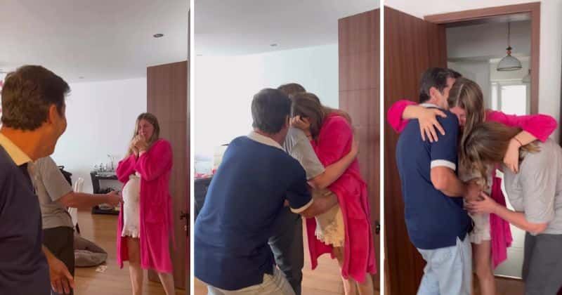 Woman breaks into tears as her parents show up just before her due date: 'What a beautiful moment'