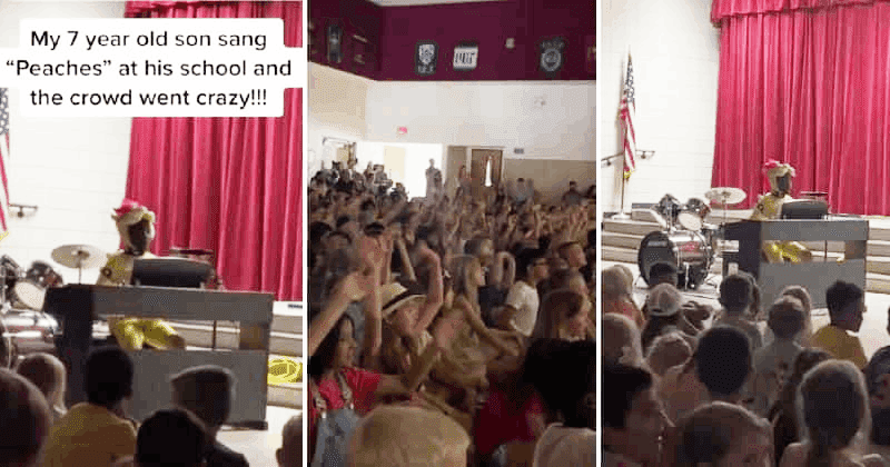 7-year-old first grader sings 'Peaches' at school and the kids go absolutely wild in wholesome video