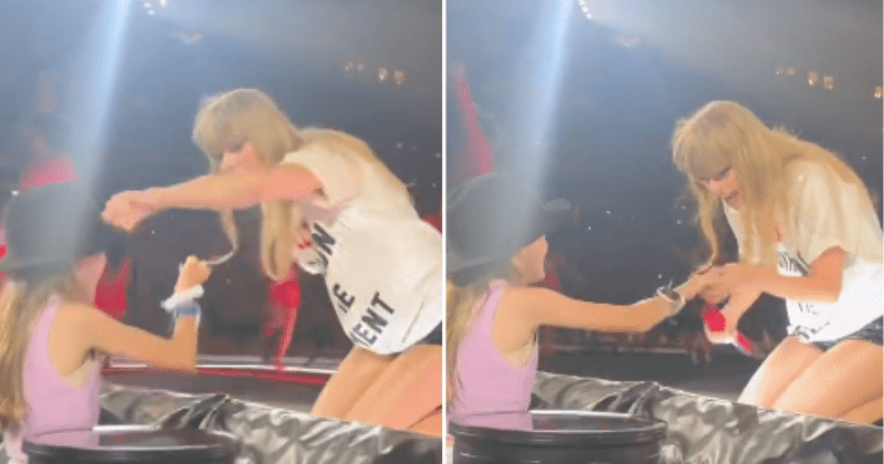 Little girl shared a special moment with Taylor Swift as she gave her the black hat onstage