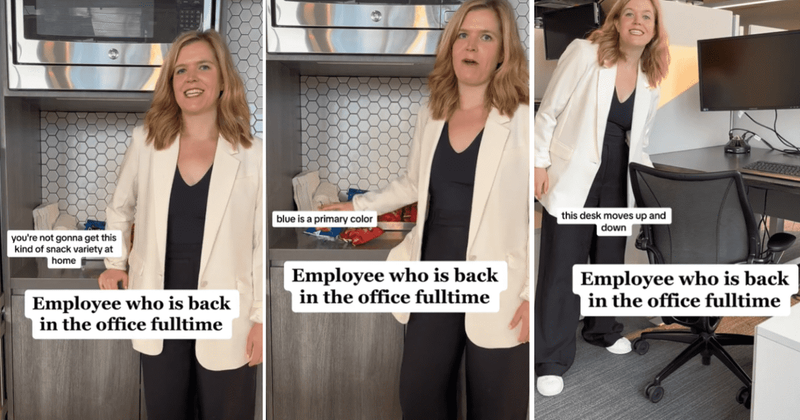 Employee highlights the 'benefits' of returning to the office full-time in a hilarious video