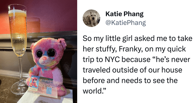 Mom takes young daughter's favorite stuffed bear on trips with her so he could 'see the world'