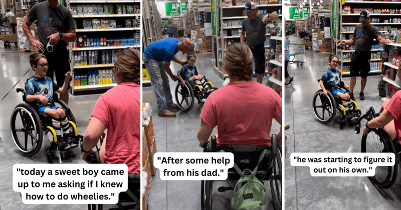 Boy learns to do wheelies from a fellow wheelchair user in a heartwarming moment