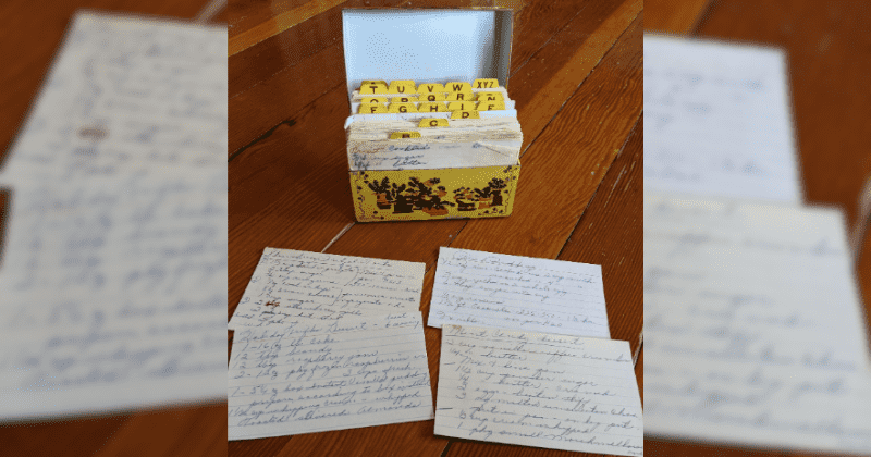 Shopper finds an old box at thrift store over-flowing with a Grandma's priceless hand-written recipes