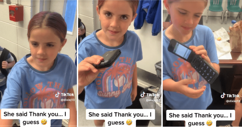 Mom records daughter's hilarious reaction to being gifted a flip phone as part of a valuable lesson