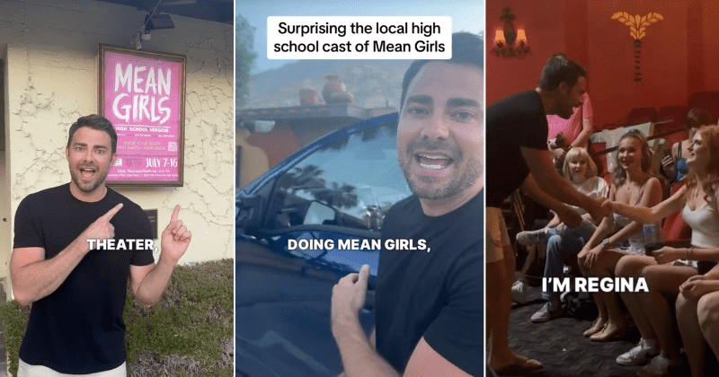 Jonathan Bennett surprises the cast members of a local 'Mean Girls' high school production
