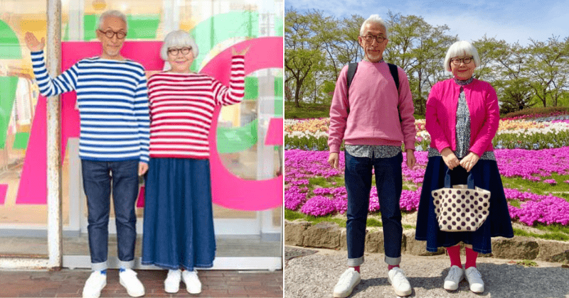 Senior Japanese couple set major relationship goals with adorable co-ordinted outfits