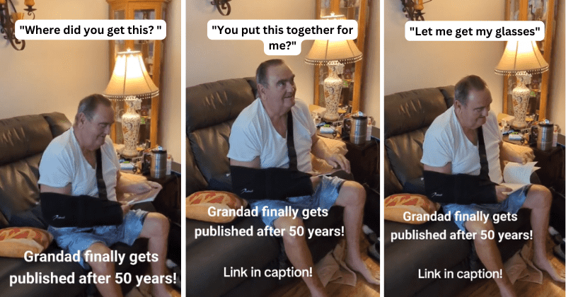 Woman surprises 76-year-old granddad by publishing his first book and his reaction is wholesome
