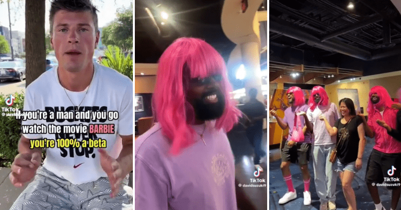 Men hilariously react to being called ‘beta’ for watching 'Barbie' by wearing pink wigs to the movie