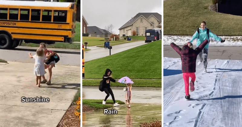 Little girl waits for her older sisters to arrive from school every day 'no matter the weather'