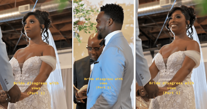 Bride hilariously disagrees with wedding vows and leaves the groom and guests in splits