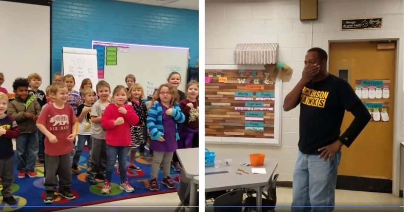 Kindergarten students adorably sing 'happy birthday' in sign language for 60-year-old deaf janitor