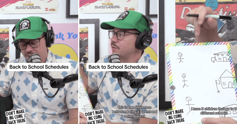 Dad accurately describes the chaotic school schedules of kids with hilarious doodle