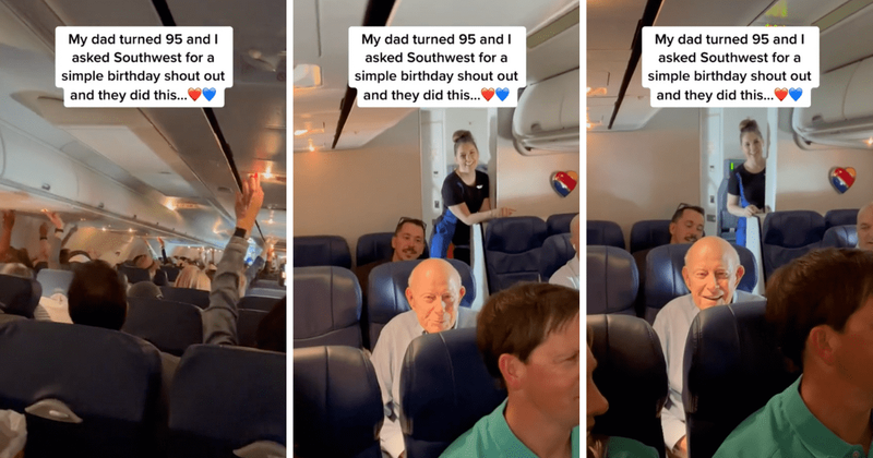 Senior celebrating his 95th birthday on flight gets heartwarming surprise from passengers and crew