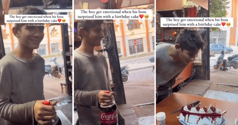 Boss surprises young boy with a birthday cake to put a smile on his face: 'Everyone deserves cake'