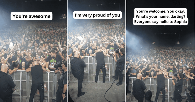 Lead singer of 'Disturbed' steps off stage to console a sobbing child during their concert