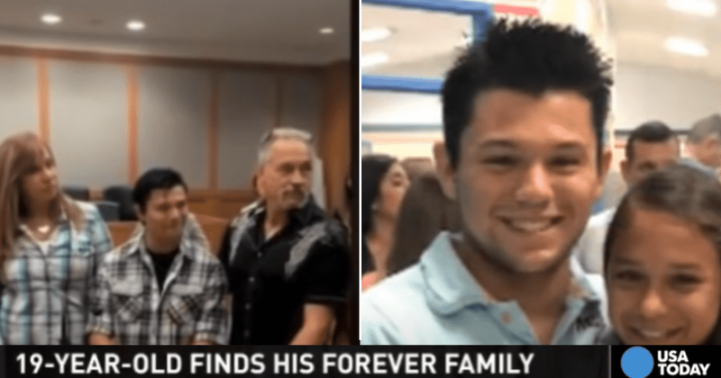 Foster boy meets his biological sister with the family that gave him a forever home at 19