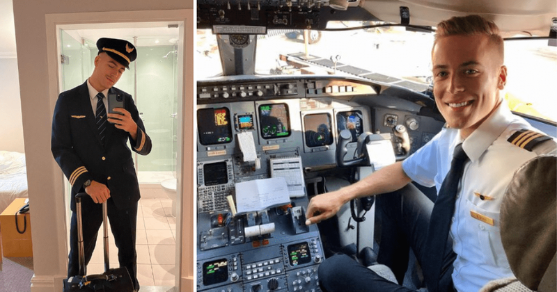 Pilot honors his flight attendant mom with surprise announcement on their first flight together