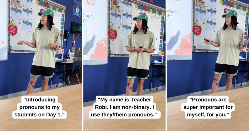 Non-binary teacher introduces 6th graders to the importance of using correct pronouns