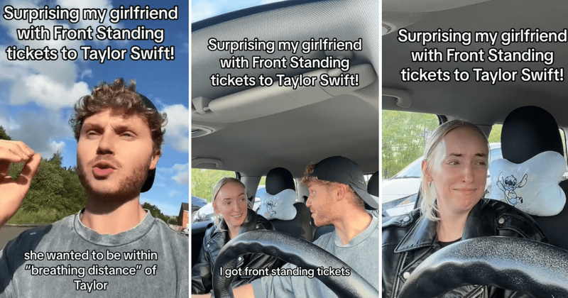 Woman cries tears of joy after boyfriend grabs front-row tickets to Taylor Swift's concert for her