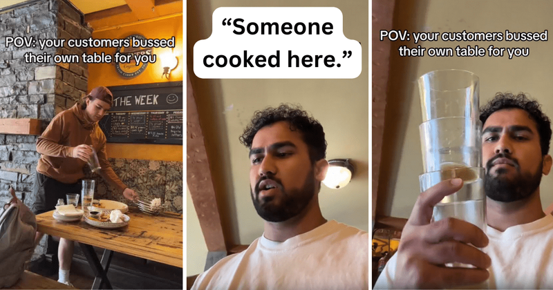 Waiter appreciates and thanks a customer for bussing his table before leaving: 'Someone cooked here'