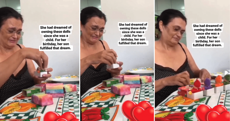 Son leaves mother in tears by gifting her dolls she wanted since childhood on her birthday 