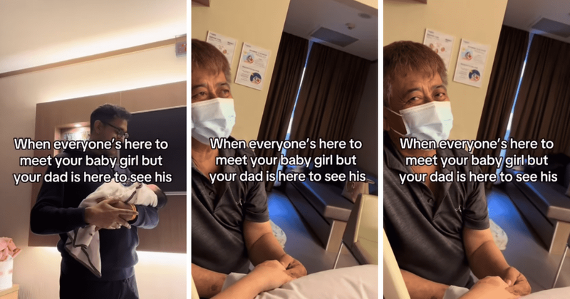 New mom captures heartwarming full-circle moment with dad after giving birth to her first child