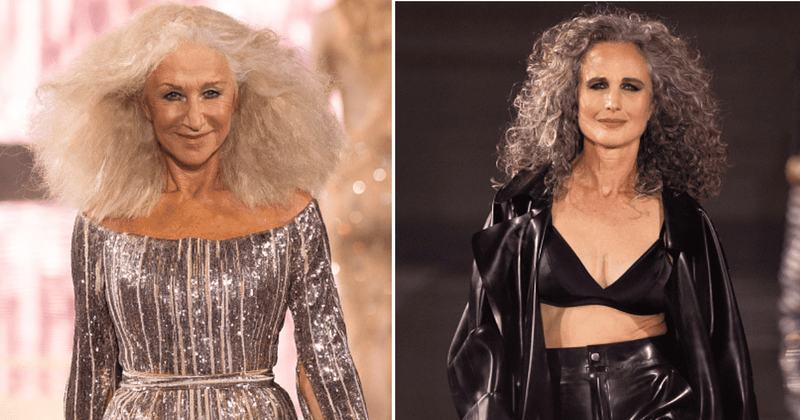 Helen Mirren and Andie MacDowell flaunt their natural grey hair and own graceful aging on runway