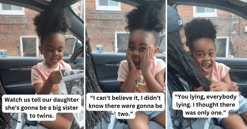 Little girl has a hilariously wholesome reaction to learning she's going to be a big sister to twins