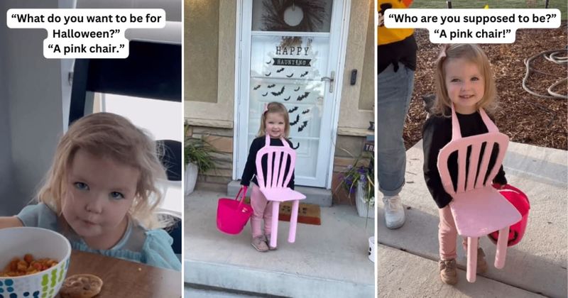 Little girl insists on dressing up as 'a pink chair' for trick-or-treating and she absolutely slayed
