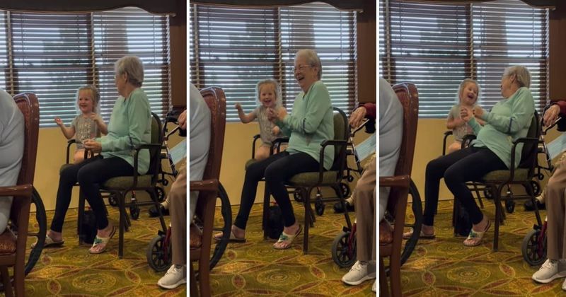 Toddler shares laughs and smiles with the elderly at this inter-generational care center