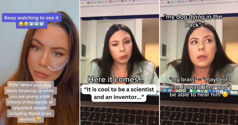 Woman giving a talk to Nobel laureates is hilariously interrupted by her dog's unfortunate timing