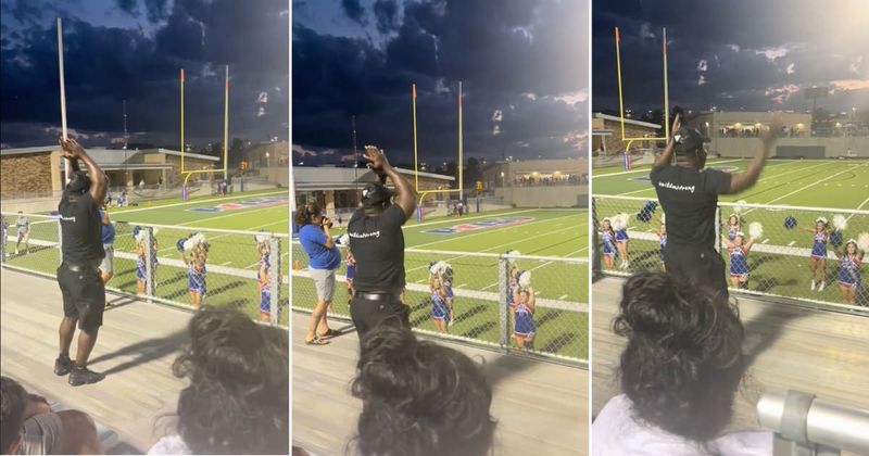 Dad joins in to support daughter’s cheerleading squad at school and 'doesn't miss a beat'