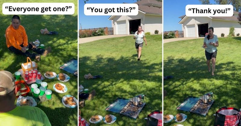 Woman expresses gratitude to workers constructing her house with an elaborate home-cooked feast