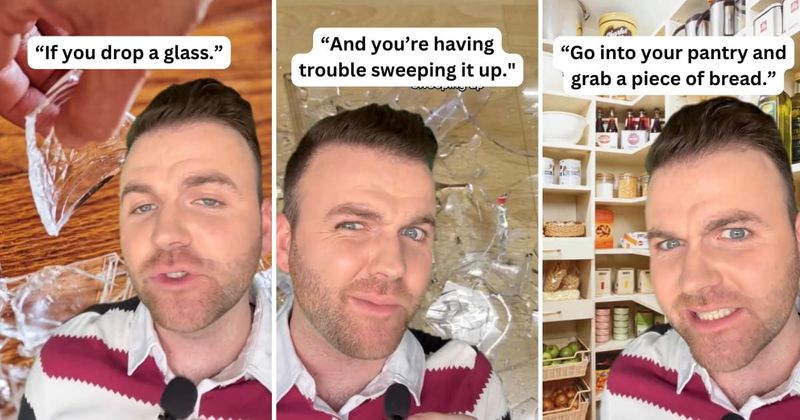 Man shares ingenious hack to get rid of minuscule broken glass pieces with a slice of bread