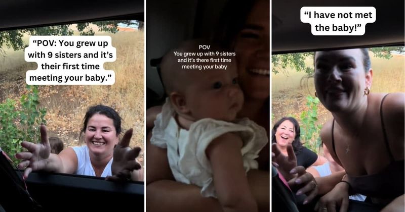 Woman with 9 sisters shows how they reacted to seeing her baby for the first time and it's pure joy